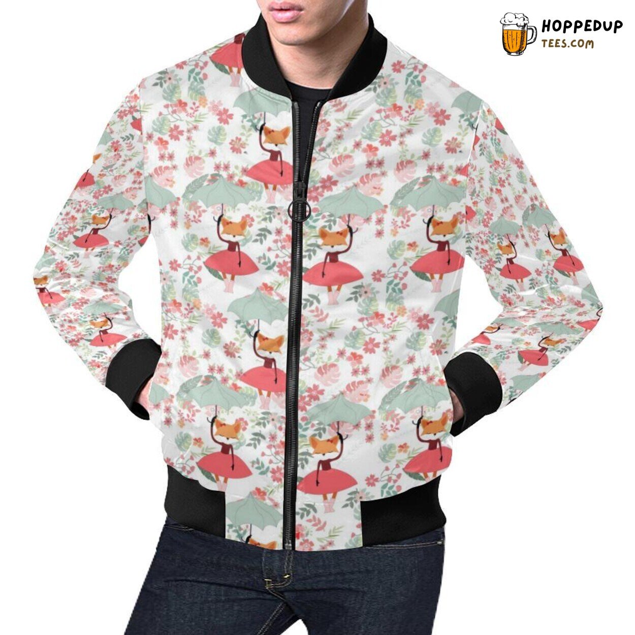 Fox Girl with Flower Pattern Men’s Bomber Jacket Unique Design Fashion Fox Girl with Flower Pattern Men’s Bomber Jacket Unique Design Fashion