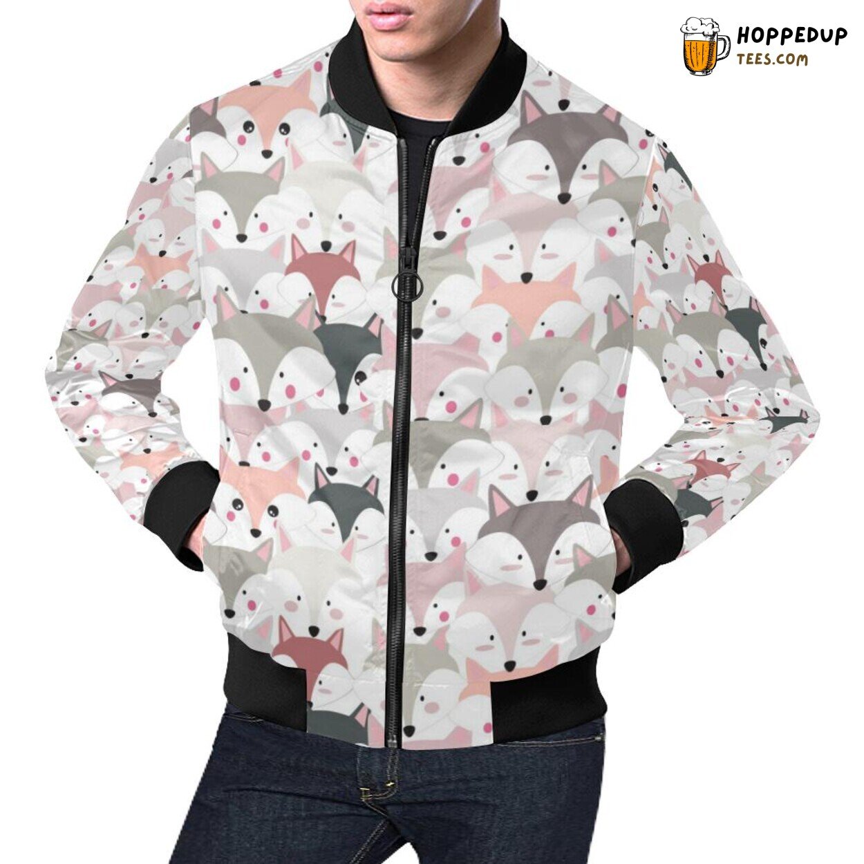 Fox Pattern Men’s Bomber Jacket Unique Distinctive Design Exclusive Look Fox Pattern Men’s Bomber Jacket Unique Distinctive Design Exclusive Look