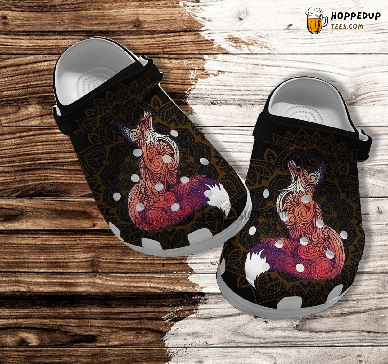 Fox Smart Boho Floral Lotus Croc Shoes Grandma Hippie Peace Gift Idea