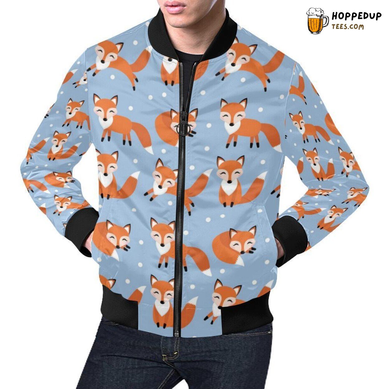Fox Snow Themed Pattern Men’s Bomber Jacket Unique Distinctive Design Fox Snow Themed Pattern Men’s Bomber Jacket Unique Distinctive Design