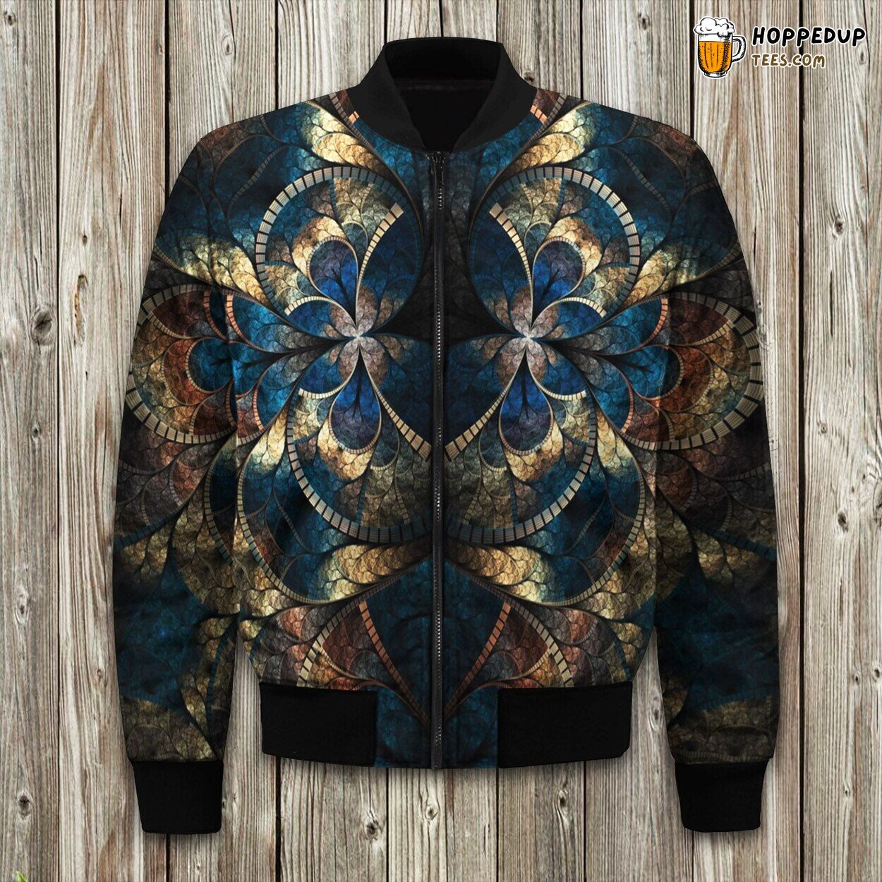 Fractal Floral Pattern Bomber Jacket