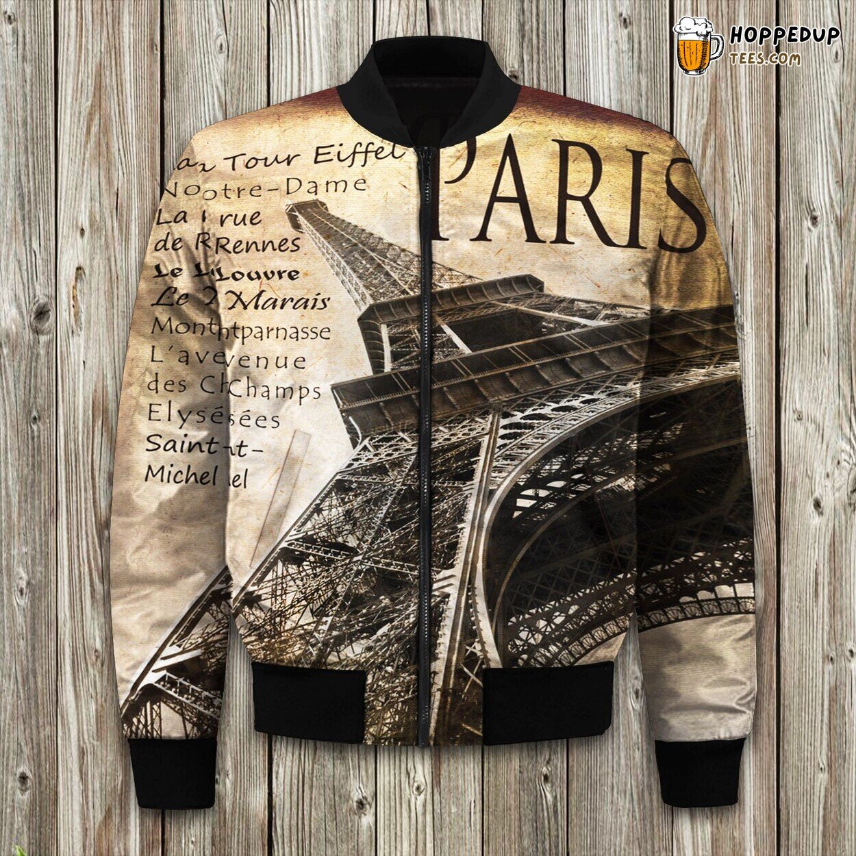 France Brown Paris Eiffel Tower Vintage Bomber Jacket