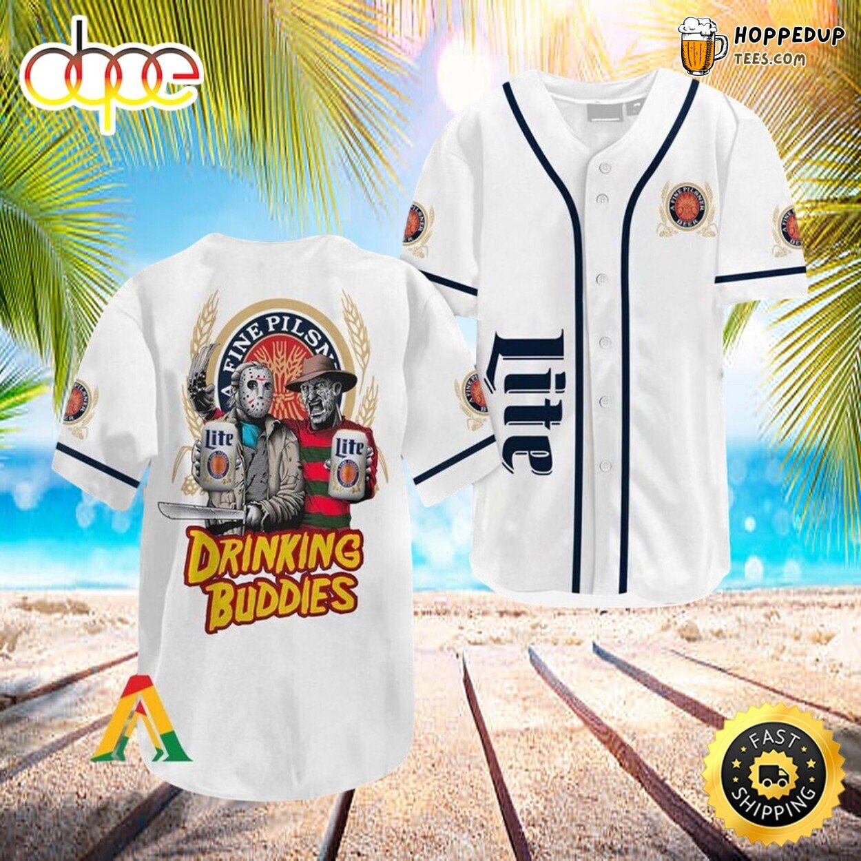 Freddy Jason Miller Lite Themed Halloween Horror Baseball Jersey