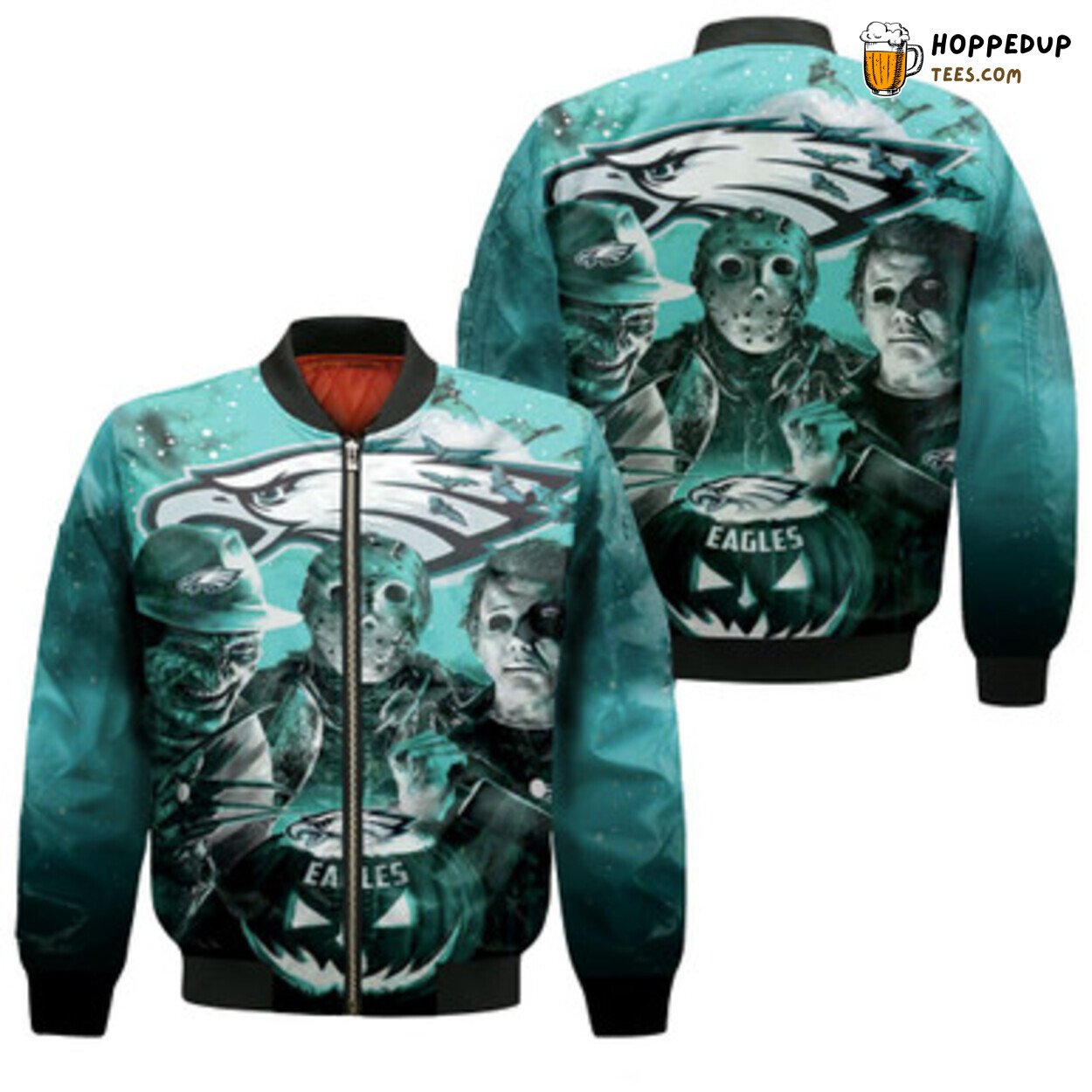 Freddy Jason Myers Philadelphia Eagles Pumpkin 3D Bomber Jacket Hoodie