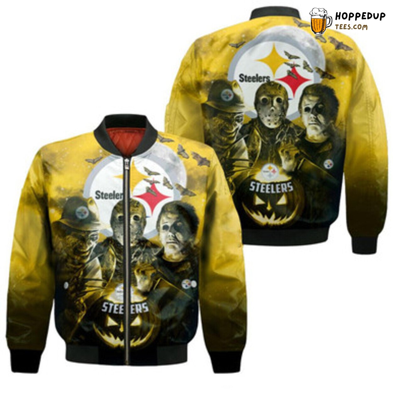 Freddy Jason Myers Steelers Pumpkin Halloween 3D Bomber Jacket Design