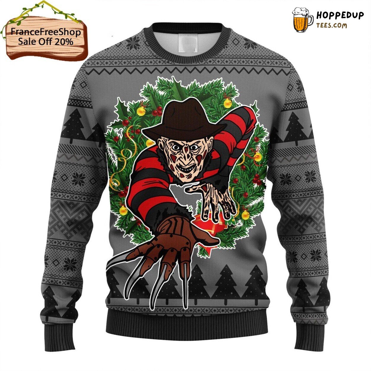 Freddy Krueger Horror Ugly Christmas Sweater Halloween Festive Gift