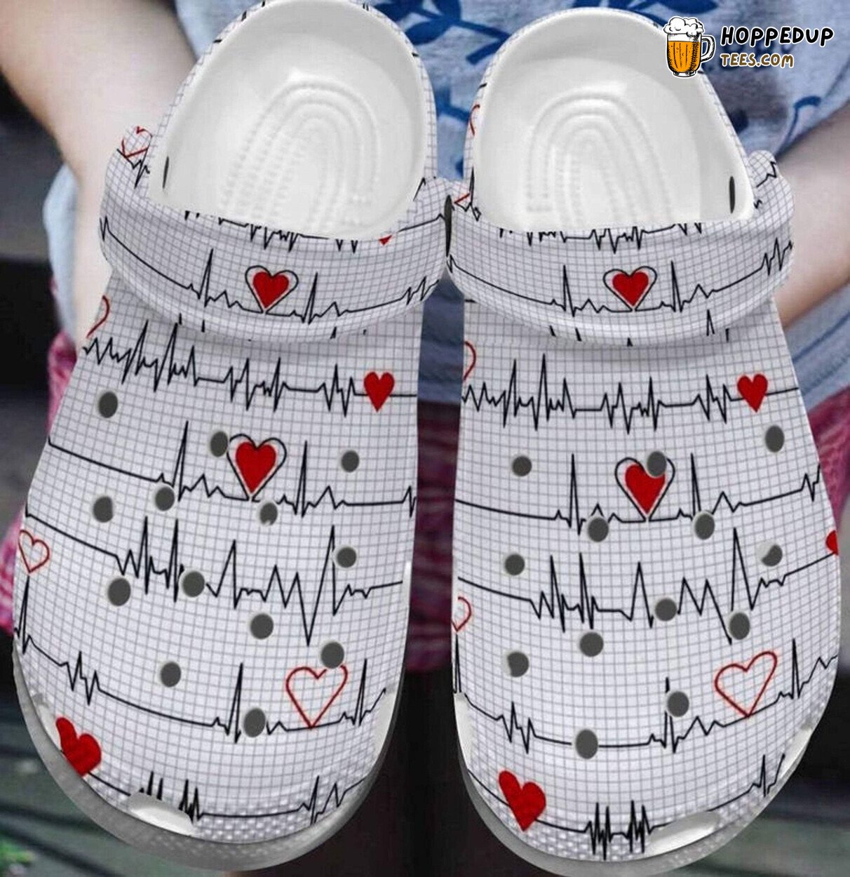 Free Heartbeat Nurse Doctor Red Heart Themed Comfortable Clogs