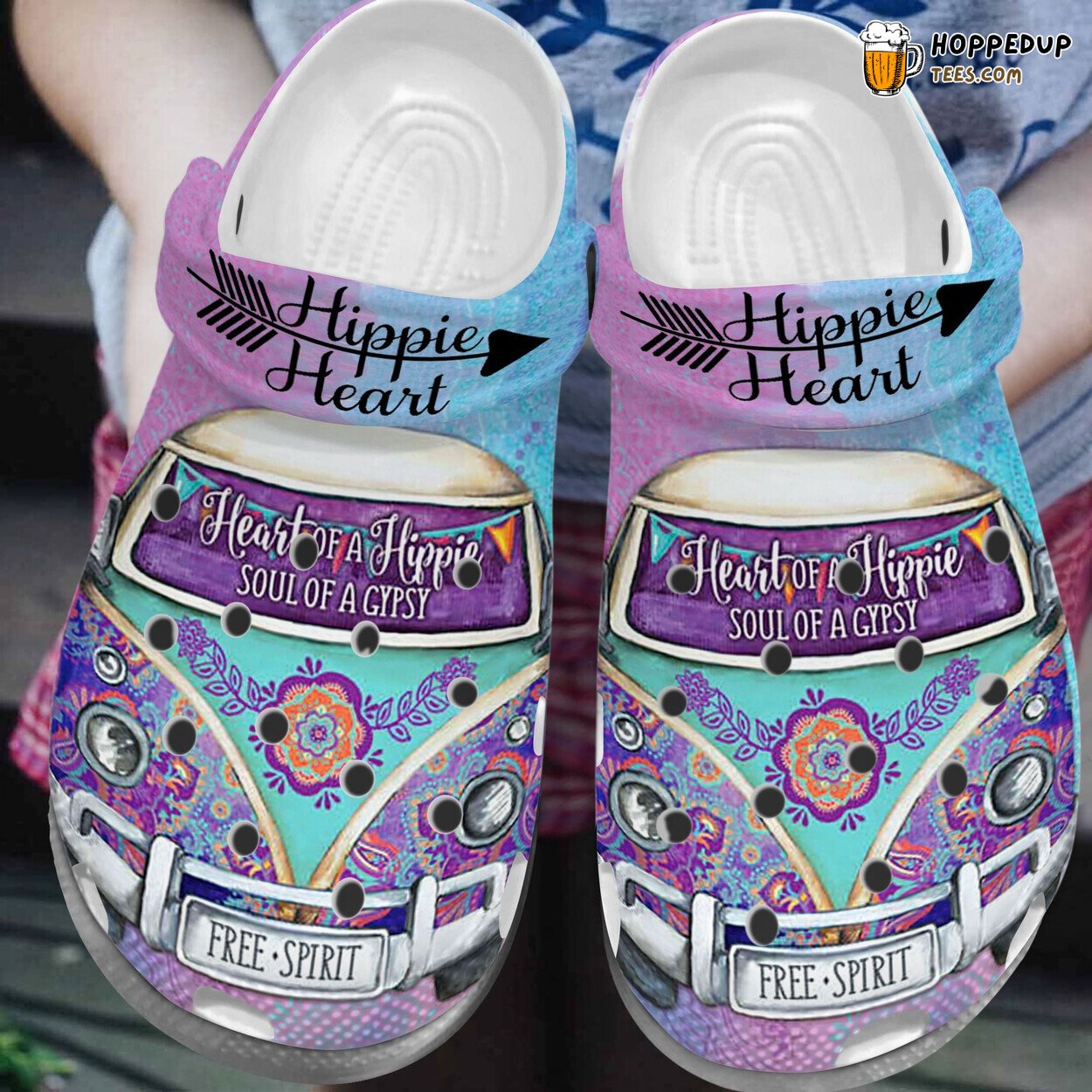 Free Spirit Shoes Bus Hippie Heart Theme Crocbland Clogs Women HippieHeart