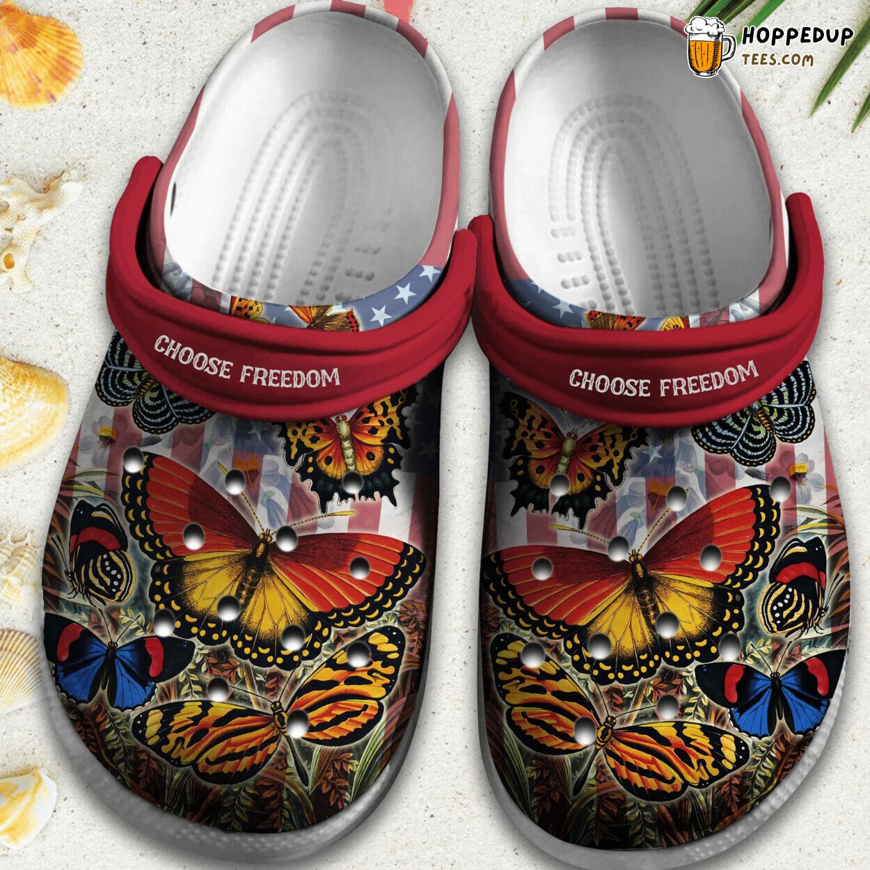 Freedom Butterflies USA Flag 4th July Themed Clogs Shoes