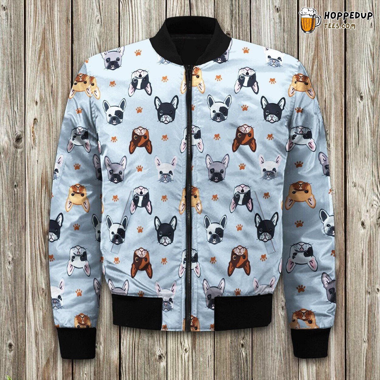 French Bulldog In Light Blue Bomber Jacket