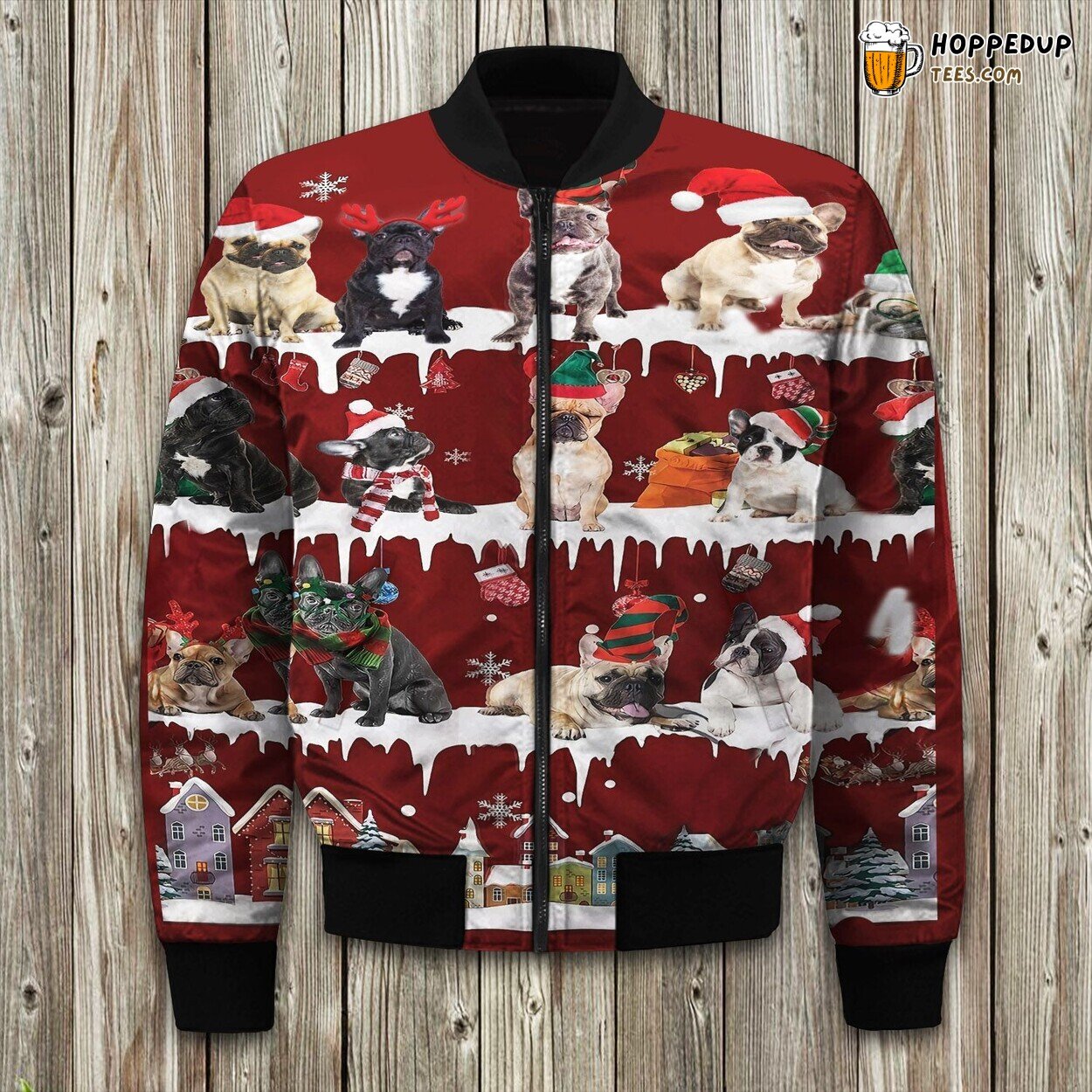 French Bulldog Snow Christmas Bomber Jacket