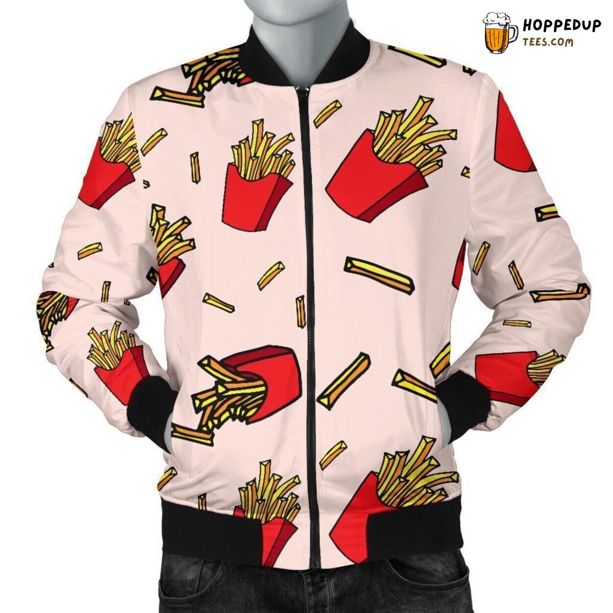 French Fries Delight Men’s Bomber Jacket Unique Essence Pattern Design Tribute