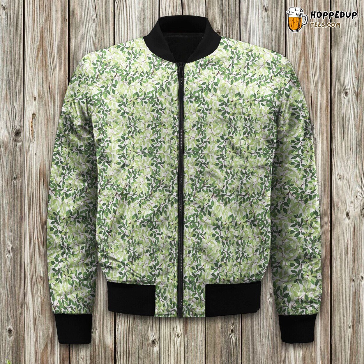 Fresh Colourful Green Leaves Pattern Bomber Jacket