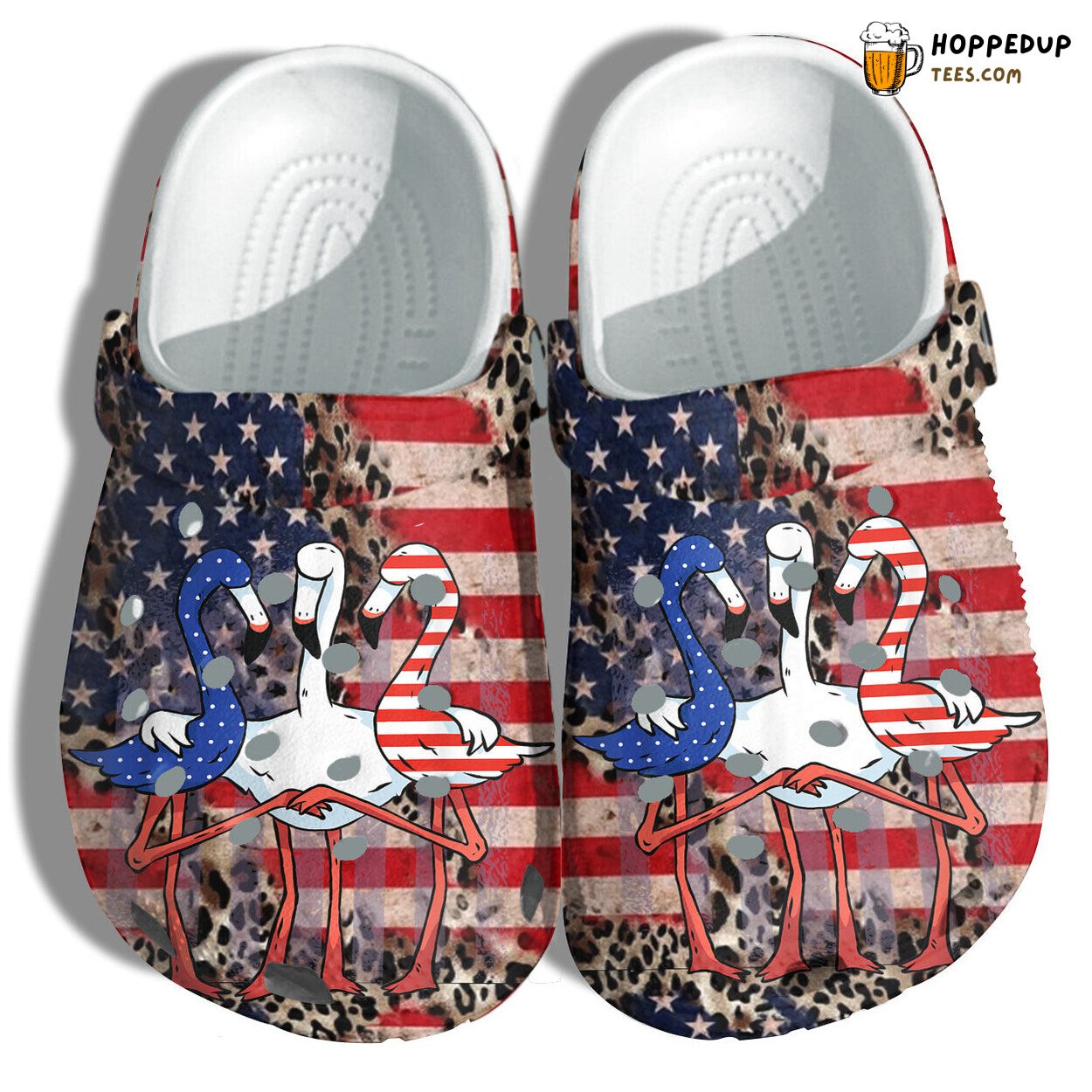 Friendship Flamingo America Flag Women Leopard 4th July Clogs