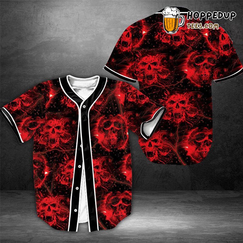 Frightening Scary Red Skull 3D Printed Baseball Jersey Horror