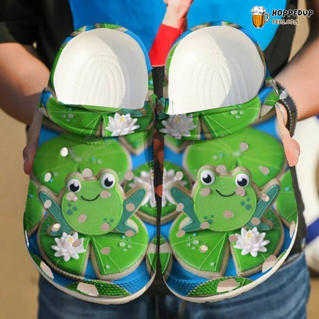 Frog Cookies Lotus Themed Rubber Clog Shoes Comfy Footwear for Nature Lovers