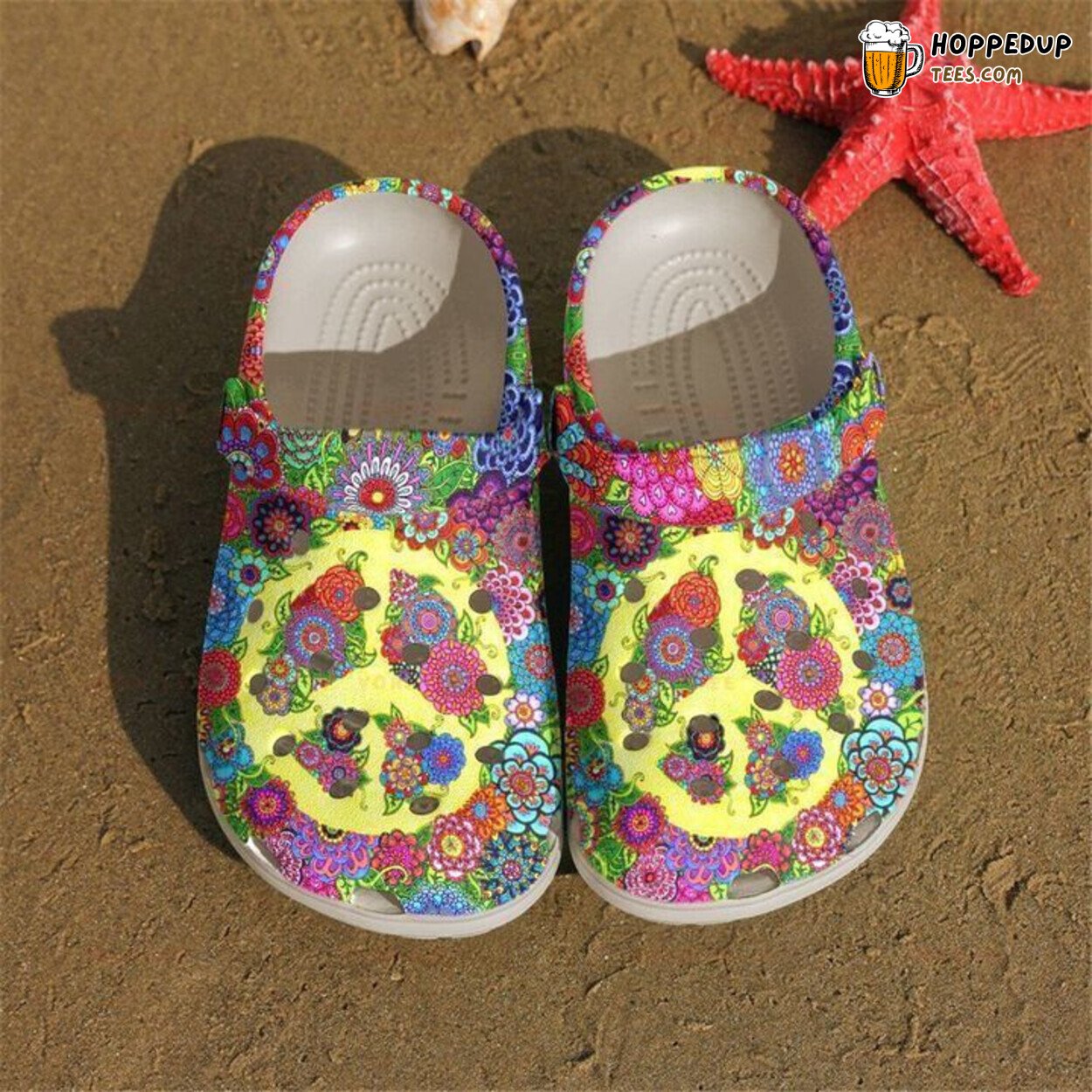 Frog Hippie Floral Sign Themed Rubber Clog Shoes Comfortable Gift