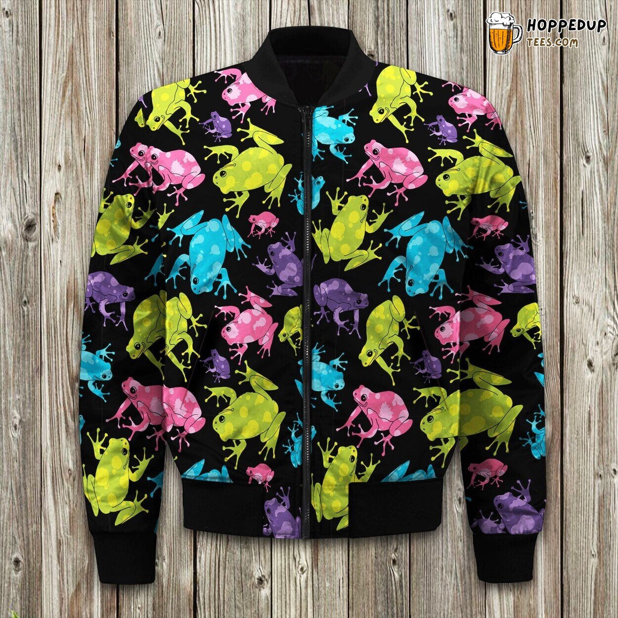 Frog on Blouse Pattern Bomber Jacket Winter Amphibian Elegance and Charm