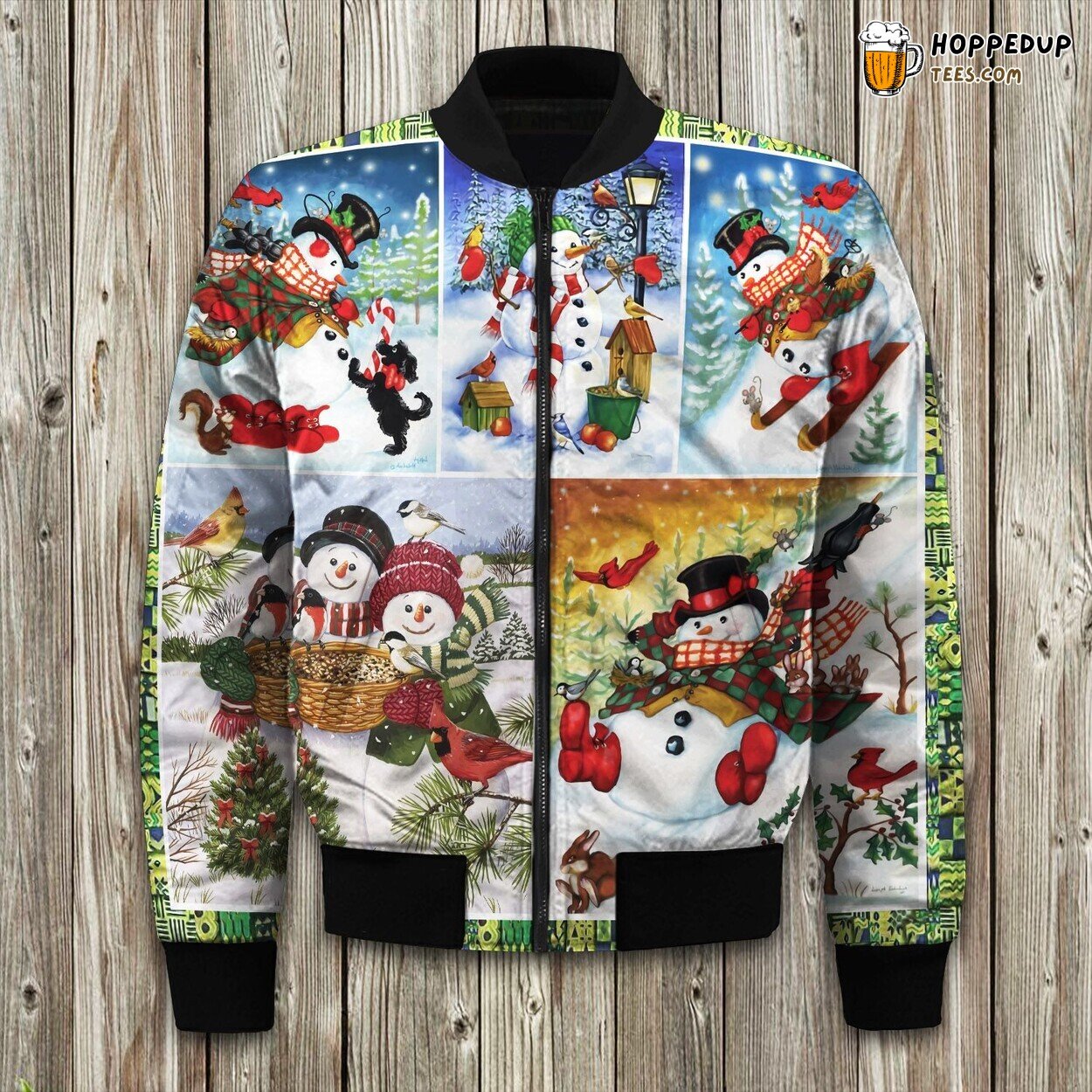 Frosty Joy Snowman Design Winter Bomber Jacket Holiday Magic Fashion