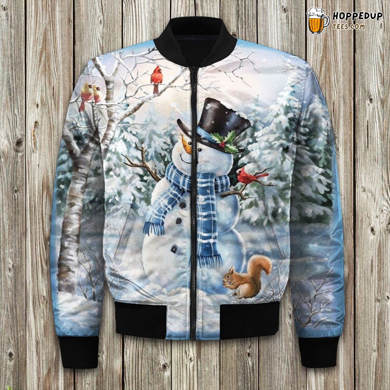 Frosty Snowman Design Winter Bomber Jacket Festive Season Warmth