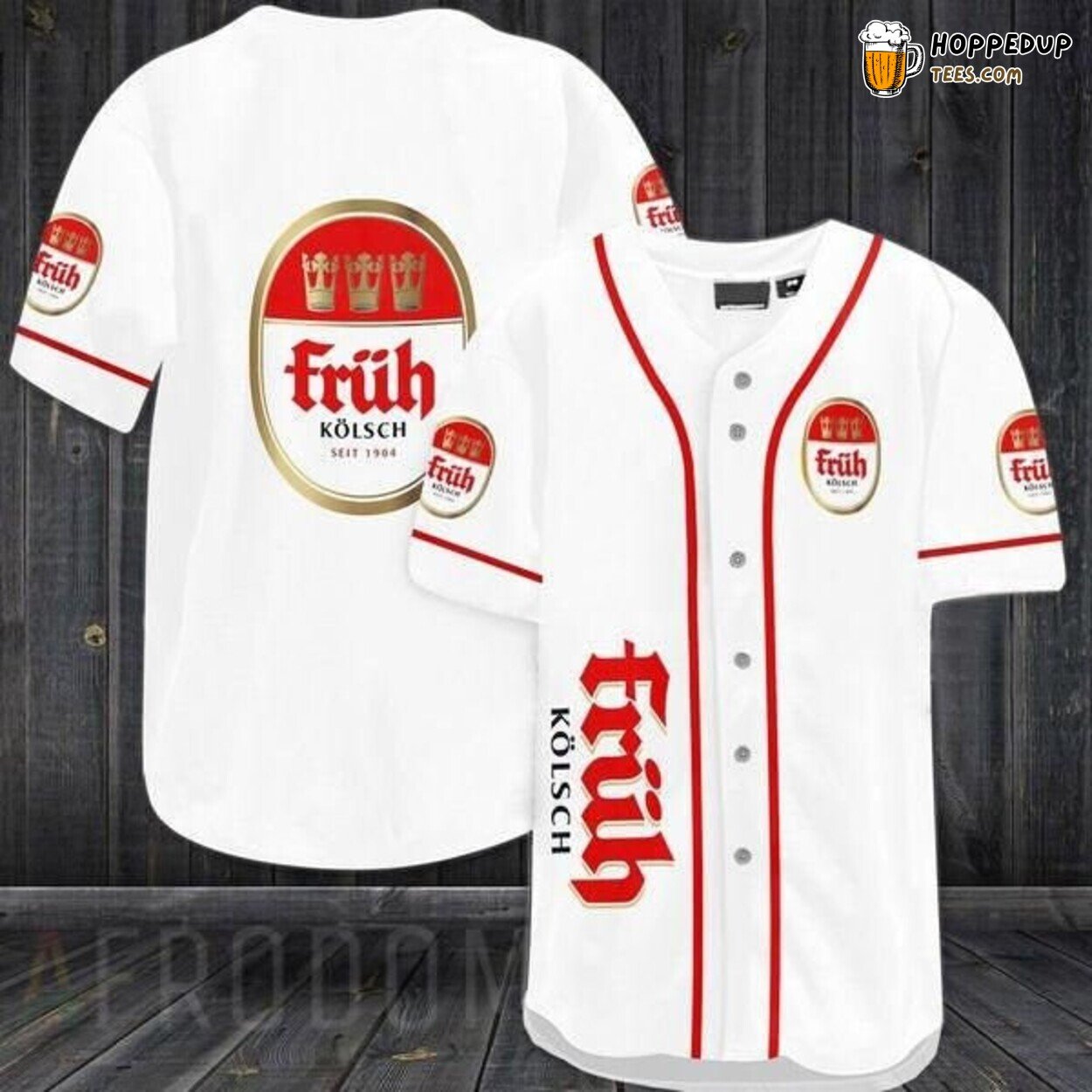 Fruh Kolsch Beer White Logo Baseball Jersey German Brewery Chic
