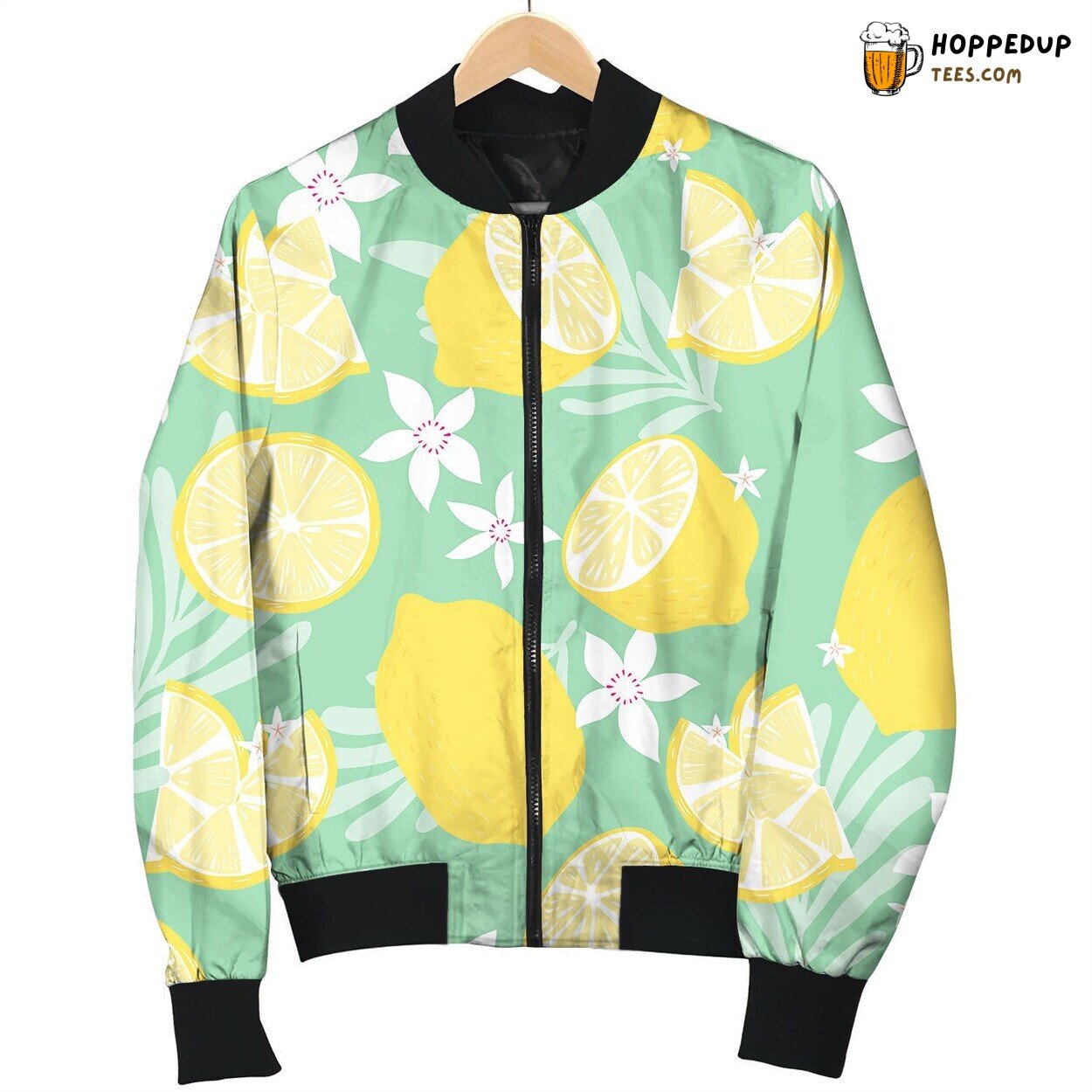 Fruit Seamless Pattern Lemons With Tropical Leaves Bomber Jacket