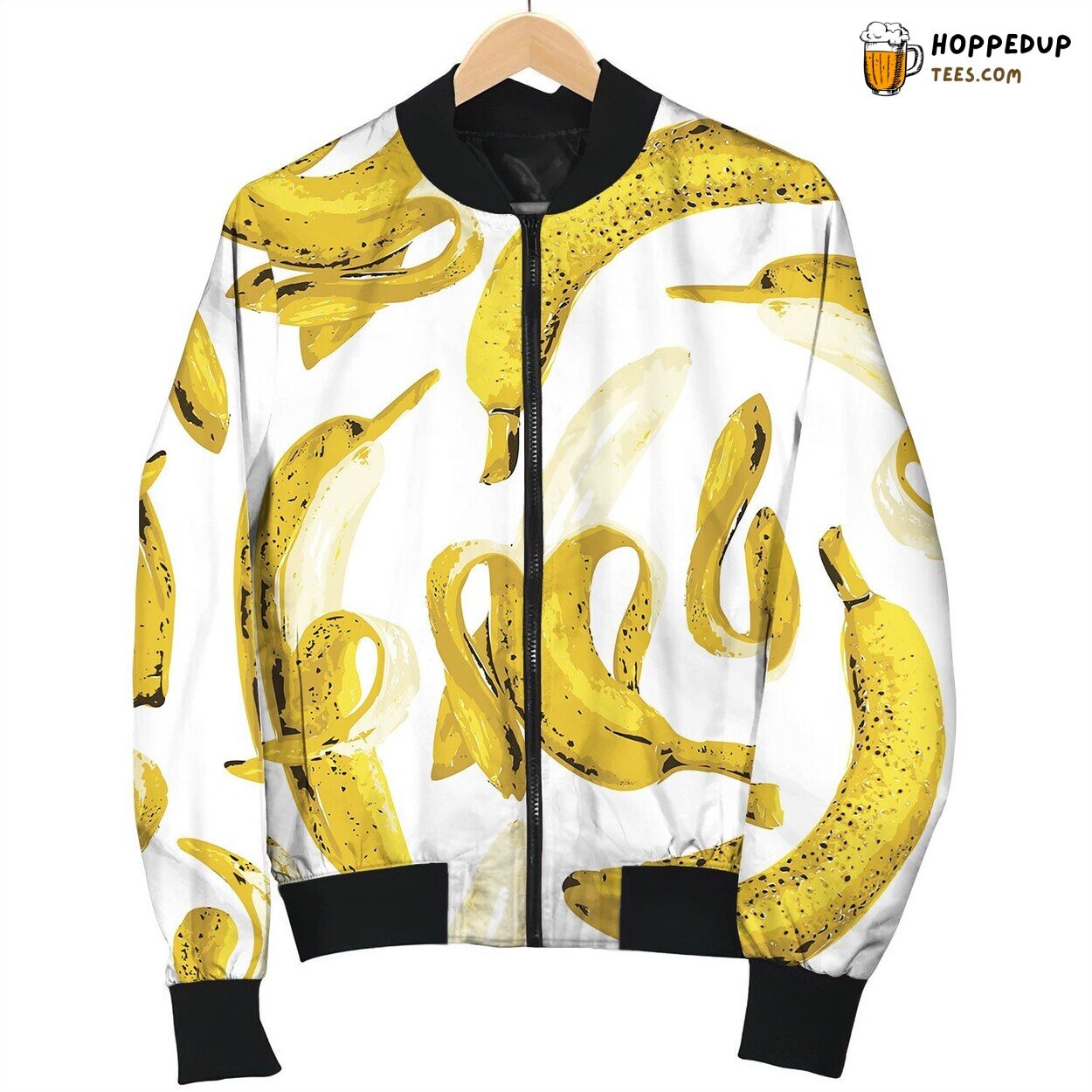 Fruit Seamless Pattern With Ripe Yellow Bananas Bomber Jacket