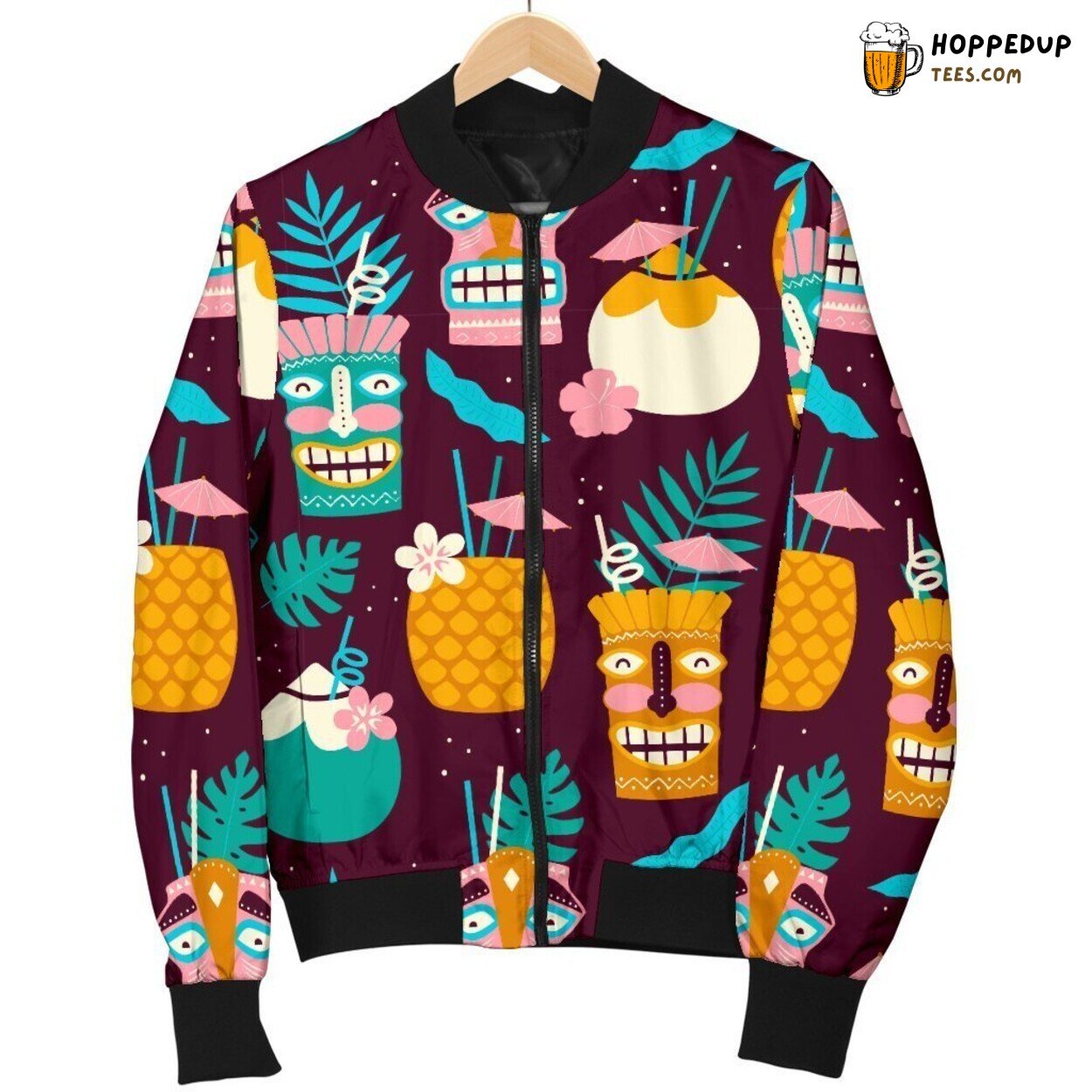 Fruity Tiki Delight Men’s Bomber Jacket Islander Tropical Design Elegance