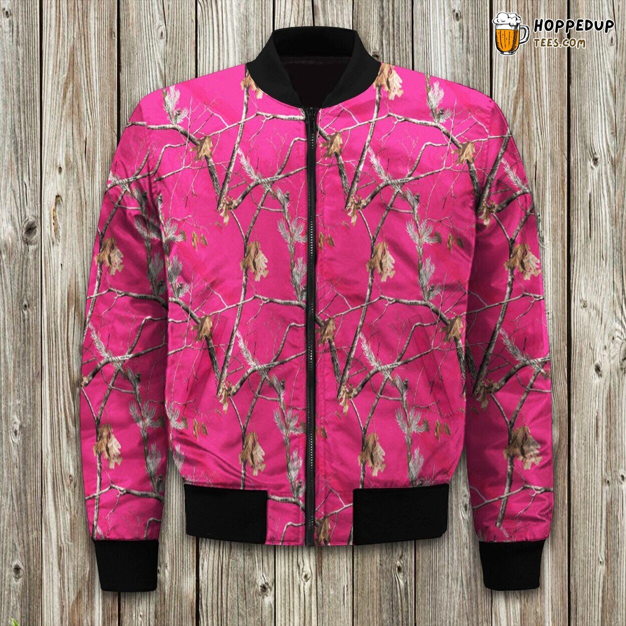 Fuchsia Camouflage Design Elevates Bomber Jacket Winter Wear