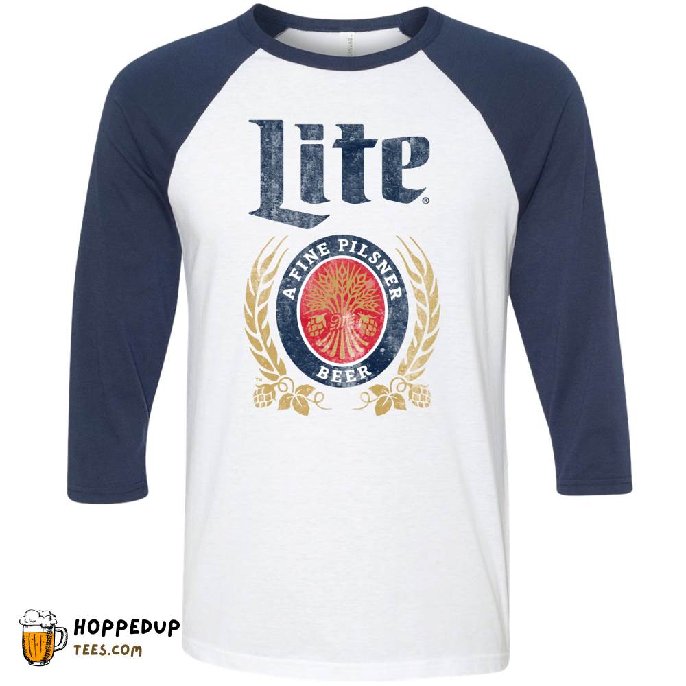 Full Miller Lite White Navy Raglan Tee HU