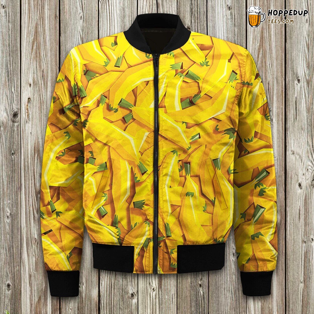 Fun Banana Artistry Captured in Warm Winter Bomber Jacket Design