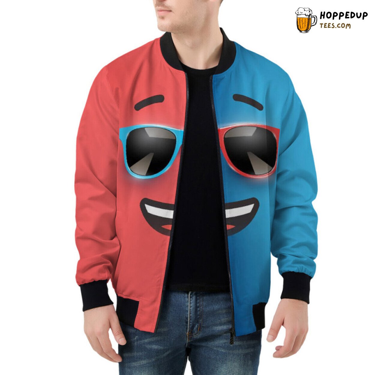 Fun Bomber Jacket Design Adorned by Colorful Sunglasses Pattern