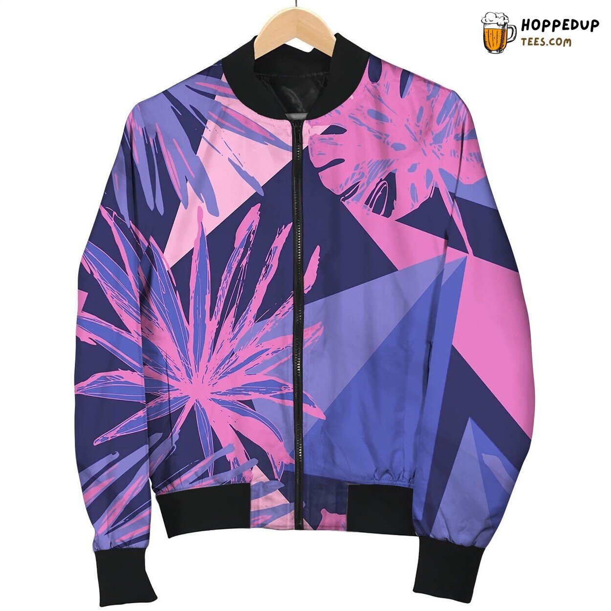 Funky Floral Geometric Seamless Pattern In Trendy Bomber Jacket
