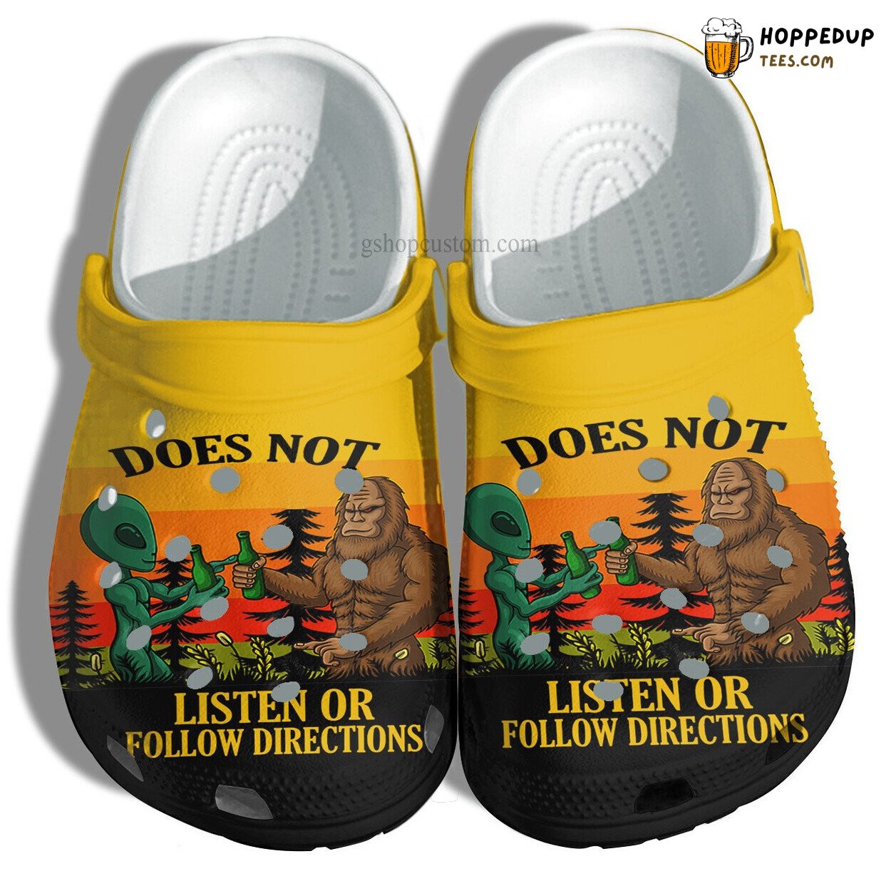 Funny Bigfoot Alien Drink Party Vintage Camping Directions Croc Clogs