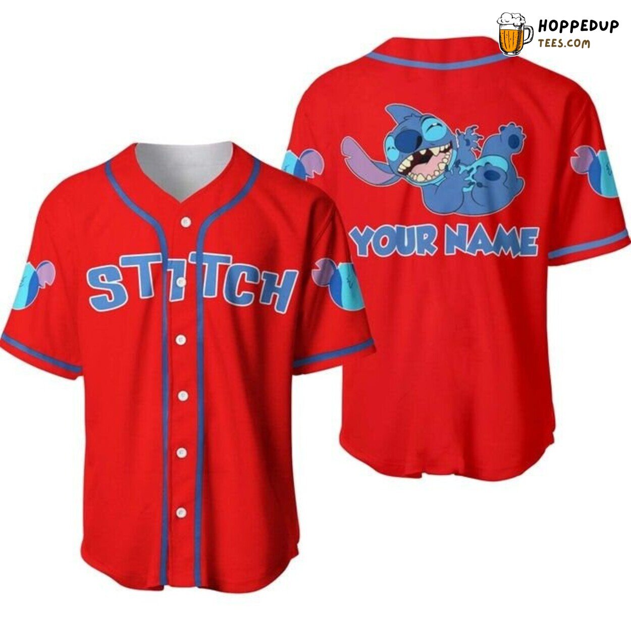 Funny Blue Red Stitch Disney Graphic Unisex Baseball Jersey Humor