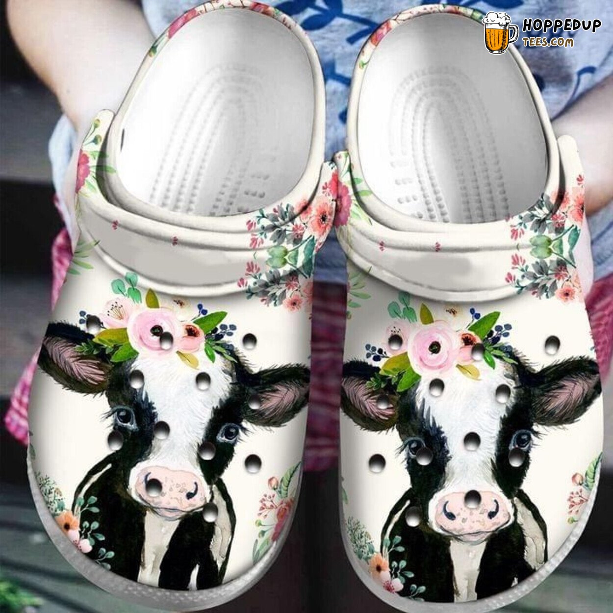 Funny Cow Flower Themed Classic Comfortable Clogs Shoes Stylish