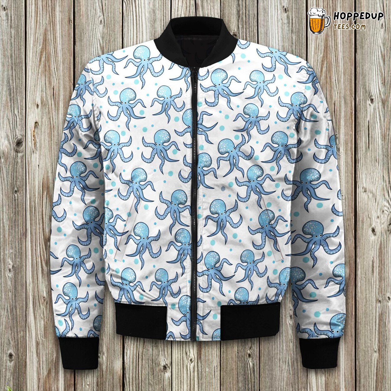 Funny Cute Blue Octopus With Water Bubbles Bomber Jacket