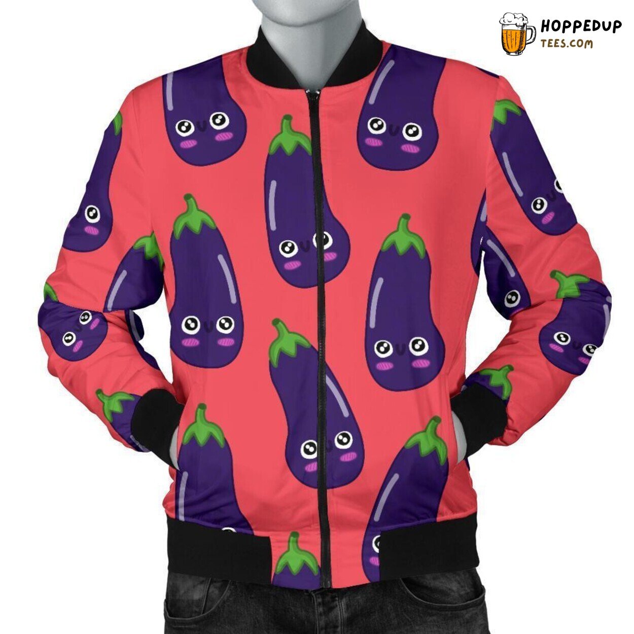 Funny Eggplant Essence Men’s Bomber Jacket Unique Pattern Design Tribute