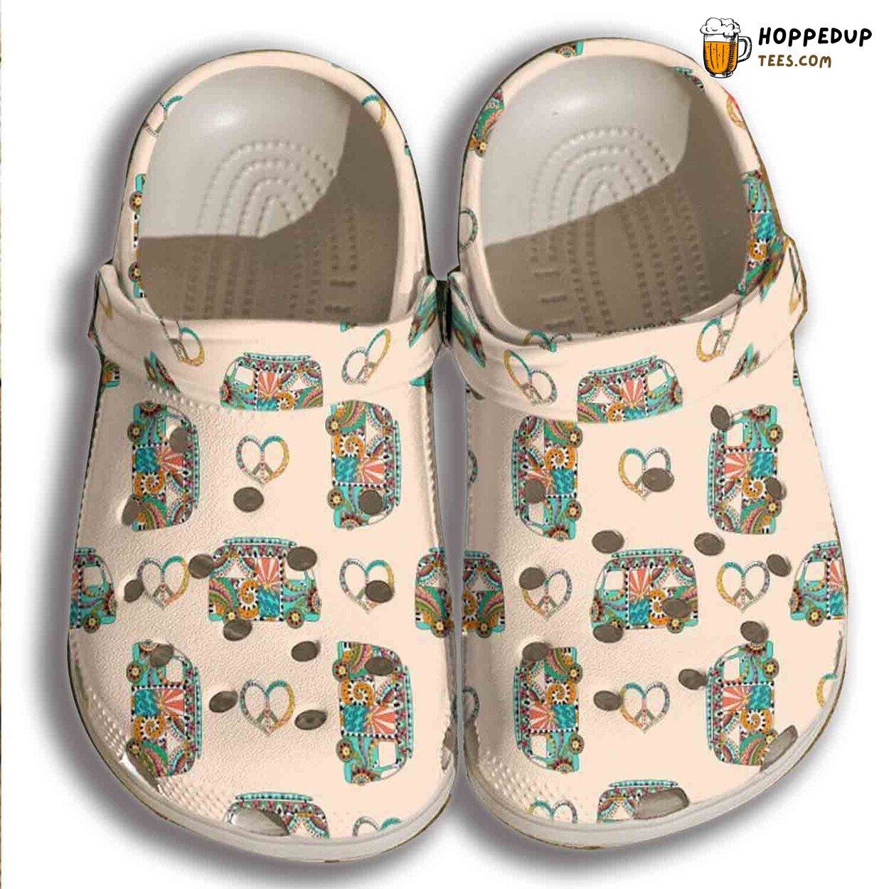 Funny Hippie Car Croc Shoes Women Bus Peace Design Birthday Gifts Comfort