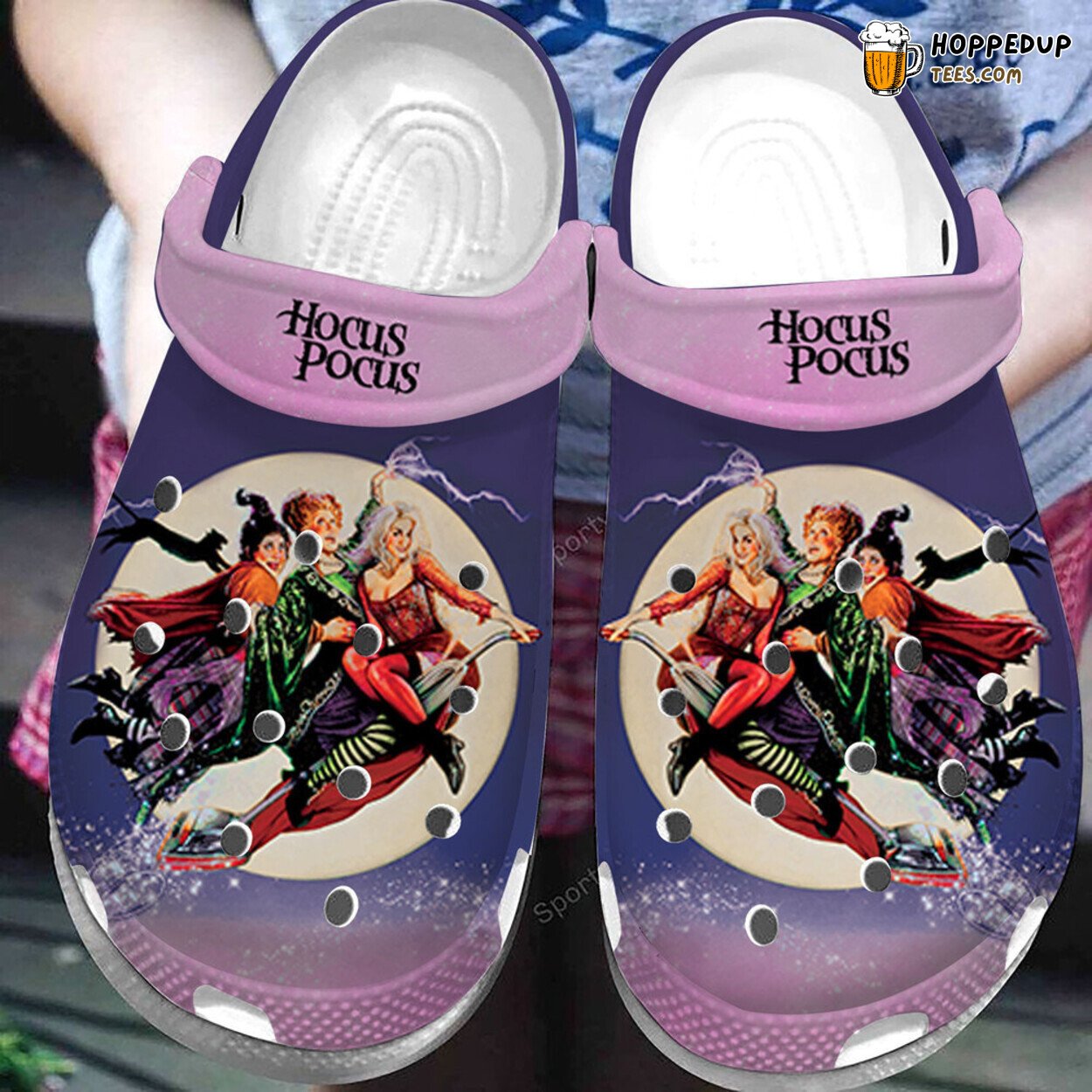 Funny Purple Hocus Pocus Broom Halloween Themed Clogs Shoes