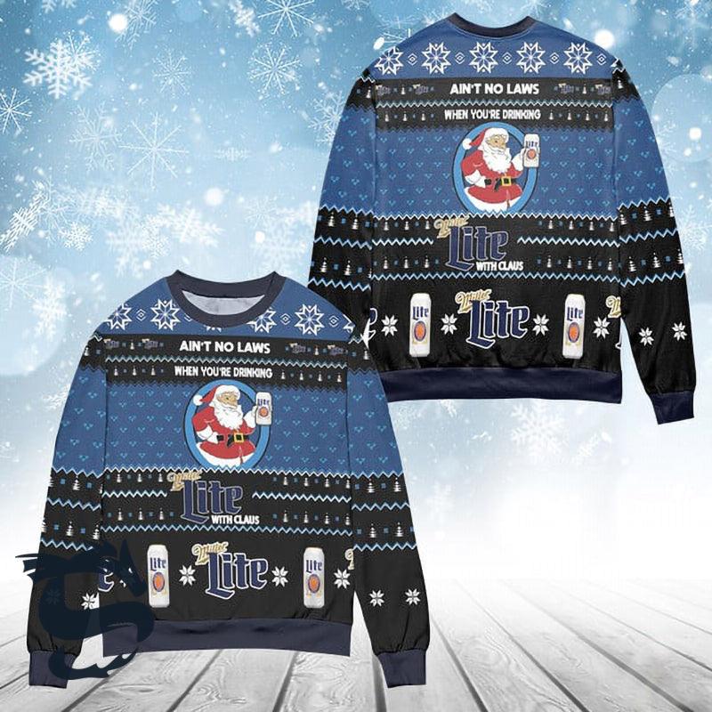 Funny When You’Re Drinking Miller Lite With Santa Claus Ugly Sweater HU