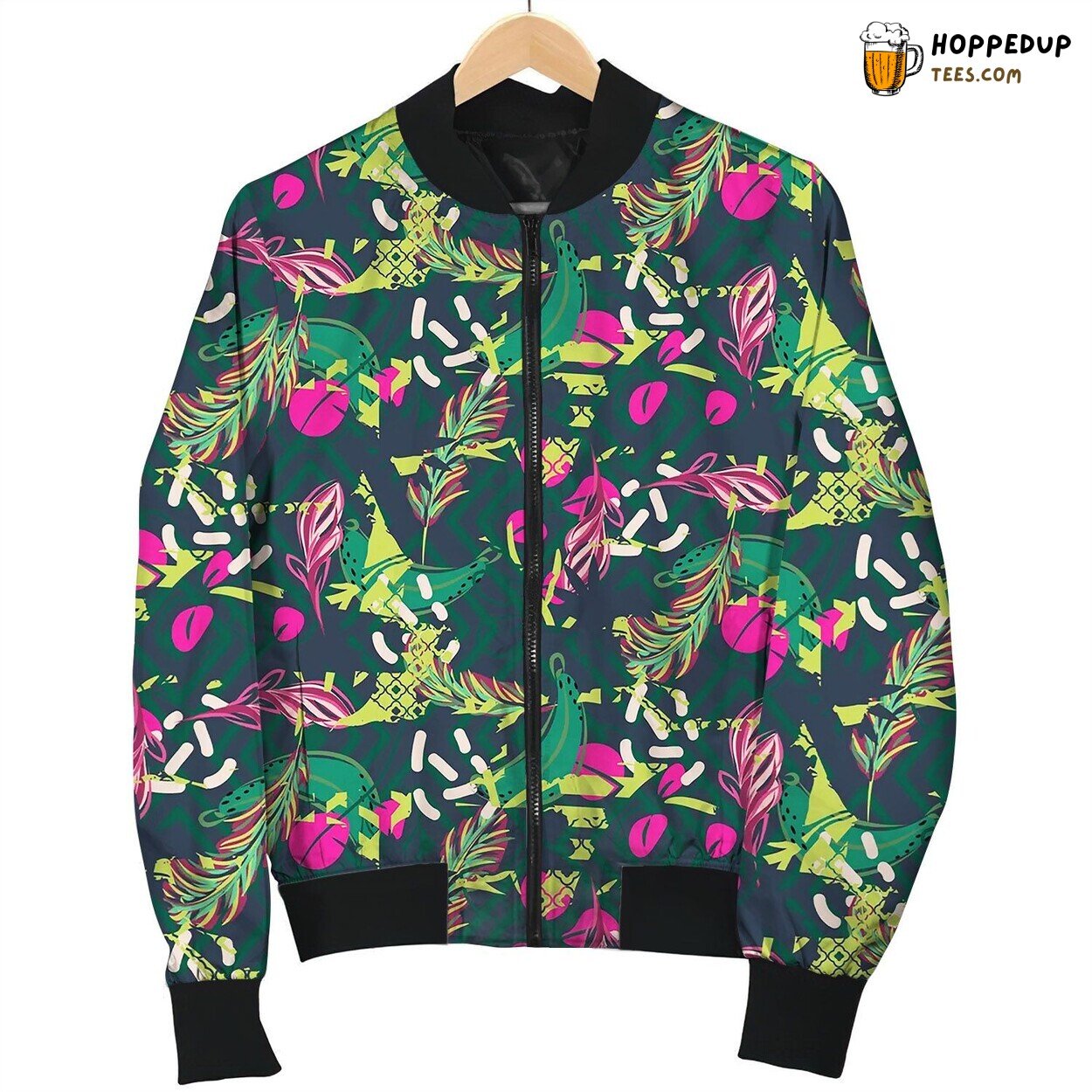 Fusion Exotic Jungle Juicy Greens Tropical Palm Bomber Jacket