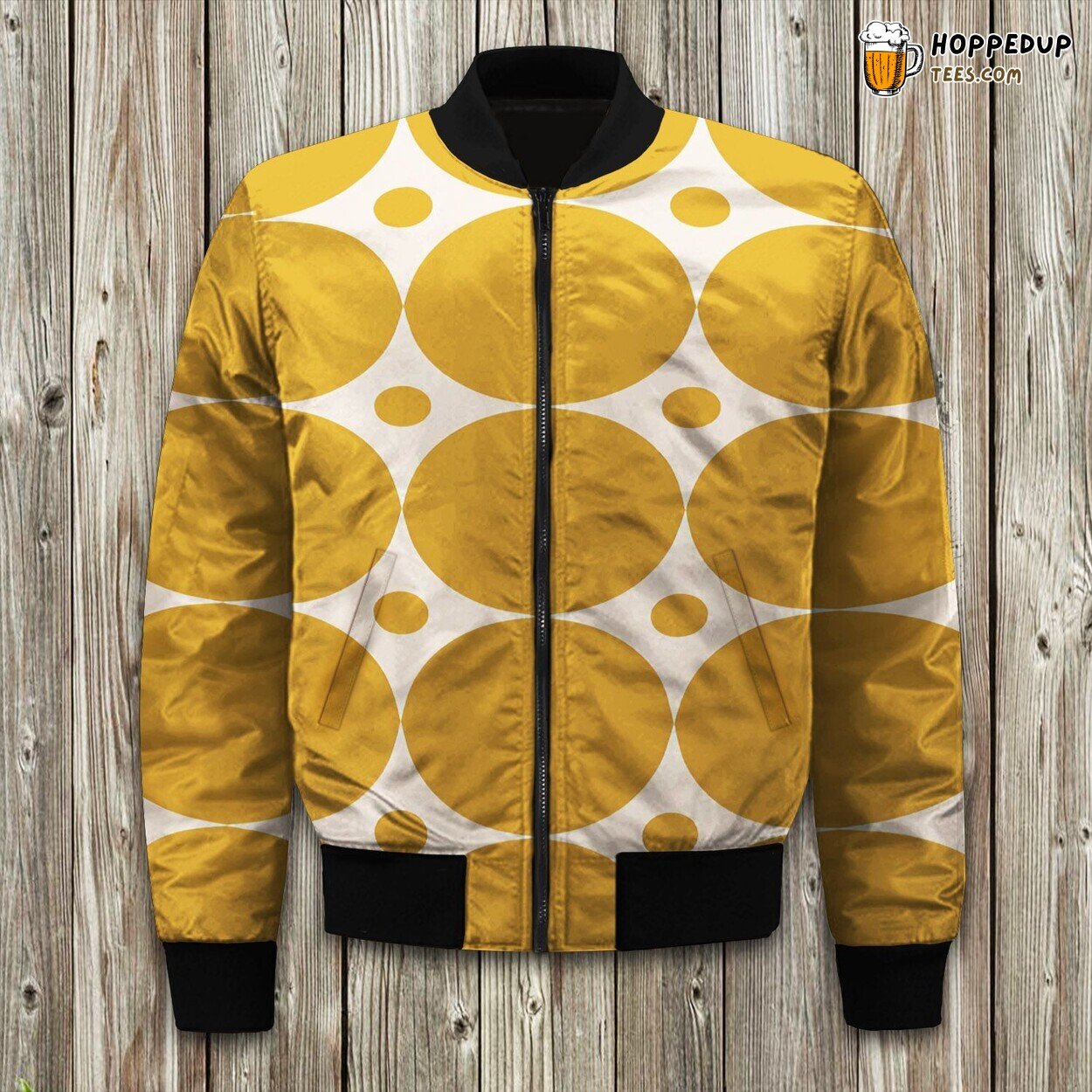 Futura Mid Century Modern Minimalist Abstract Pattern In Mustard Gold Bomber Jacket
