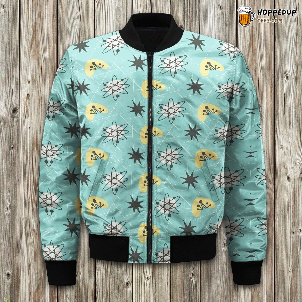 Futuristic Atom Science Theme Winter Bomber Jacket Geek Chic Statement