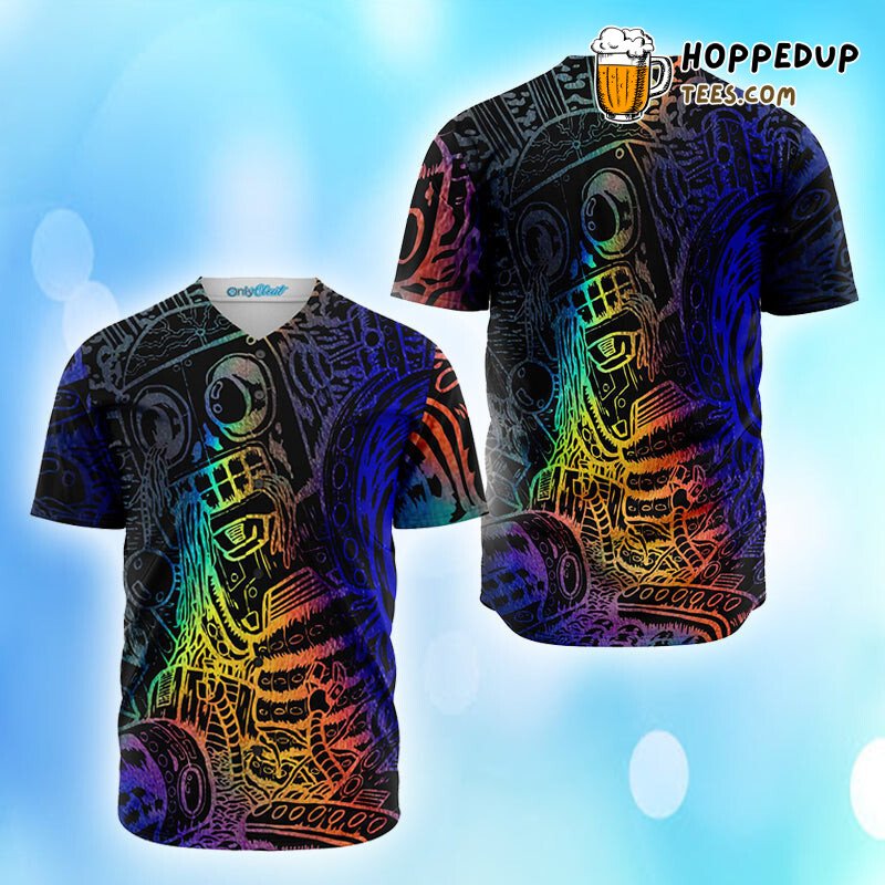 Futuristic Mecha Drip Robot 3D Printed Baseball Jersey SciFi
