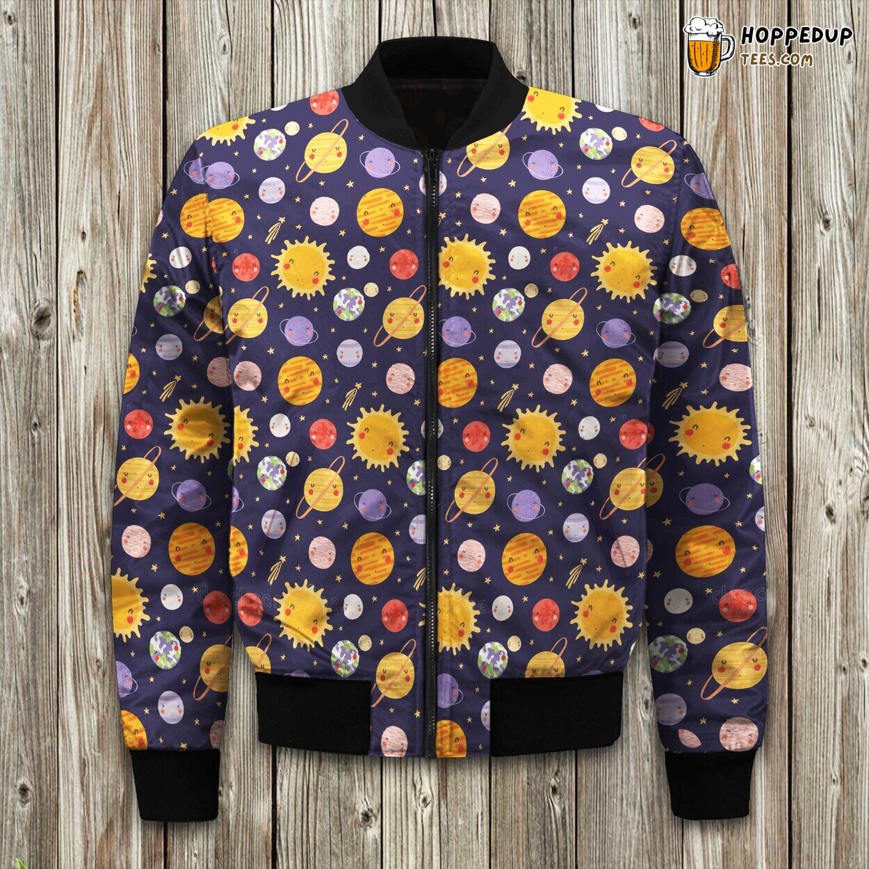 Galaxy Cosmic Hand Drawn Sun Bomber Jacket