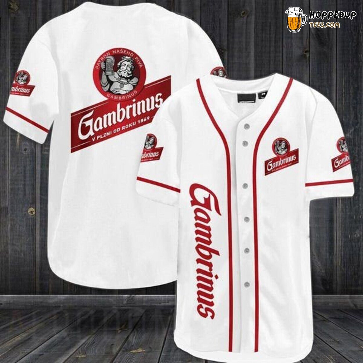 Gambrinus Beer White Classic Logo Casual Baseball Jersey