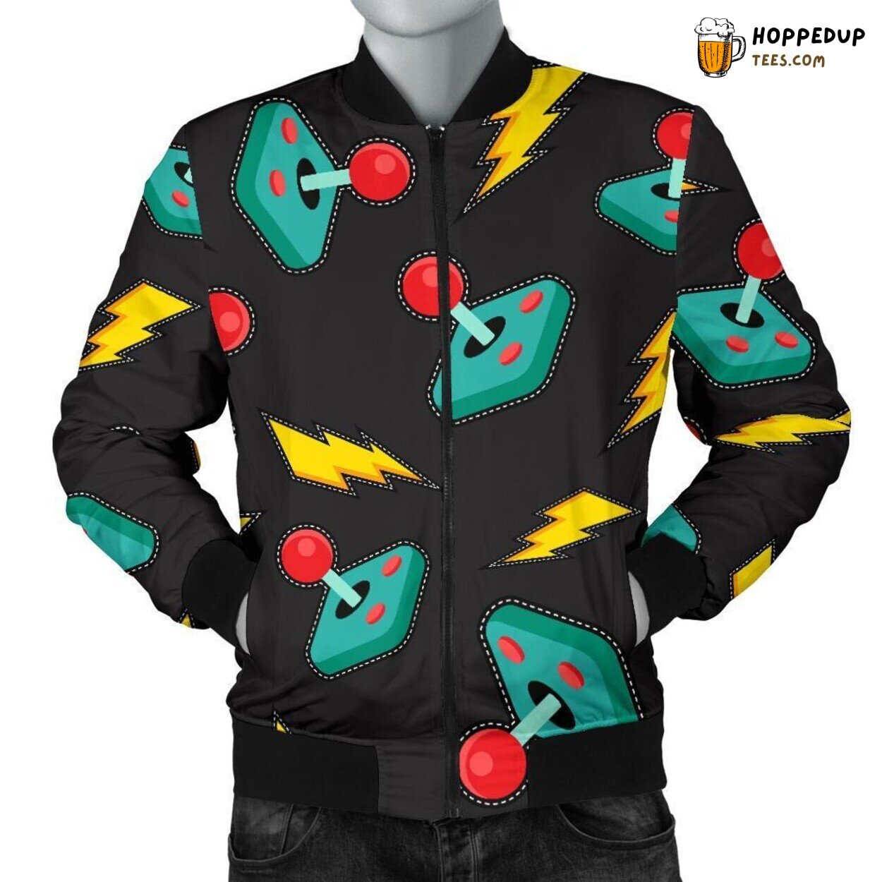 Gaming’s Joystick Tribute Men’s Bomber Jacket Unique Pattern Display Design