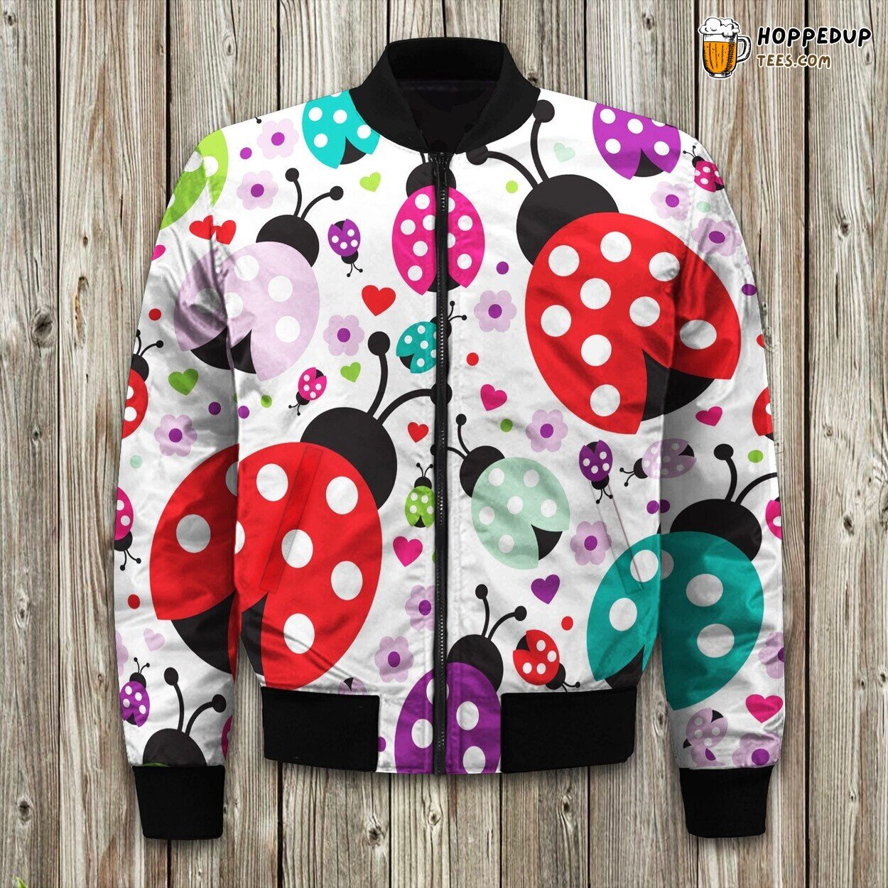 Garden’s Delight Ladybug Design Winter Bomber Jacket Nature Inspired Fashion