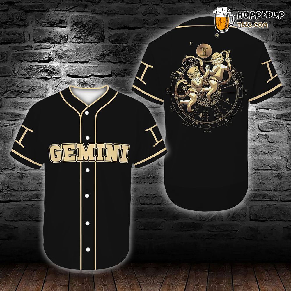 Gemini Golden Astral Display Baseball Jersey Tee Design